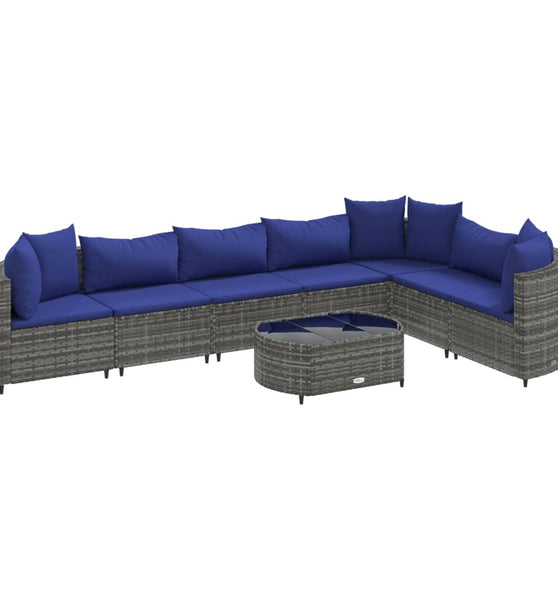 8-tlg. Garten-Sofagarnitur mit Kissen Grau Poly Rattan