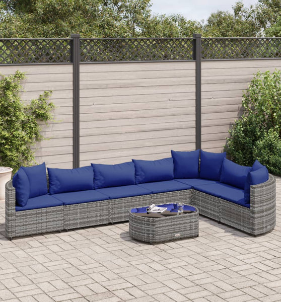 8-tlg. Garten-Sofagarnitur mit Kissen Grau Poly Rattan