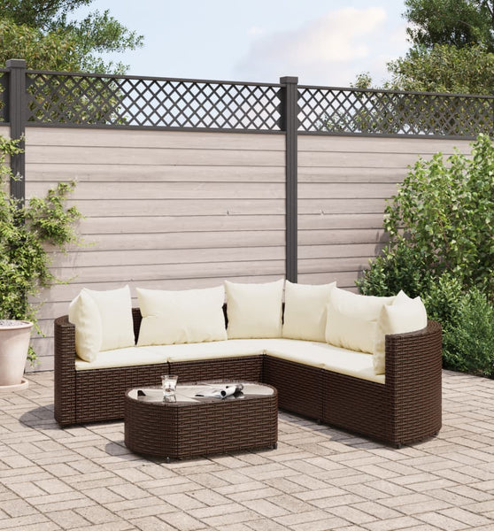 6-tlg. Garten-Sofagarnitur mit Kissen Braun Poly Rattan