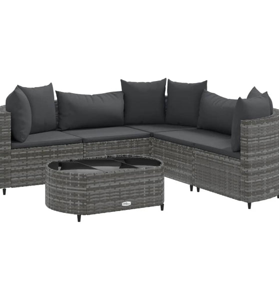 6-tlg. Garten-Sofagarnitur mit Kissen Grau Poly Rattan