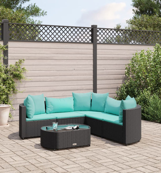 6-tlg. Garten-Sofagarnitur mit Kissen Schwarz Poly Rattan
