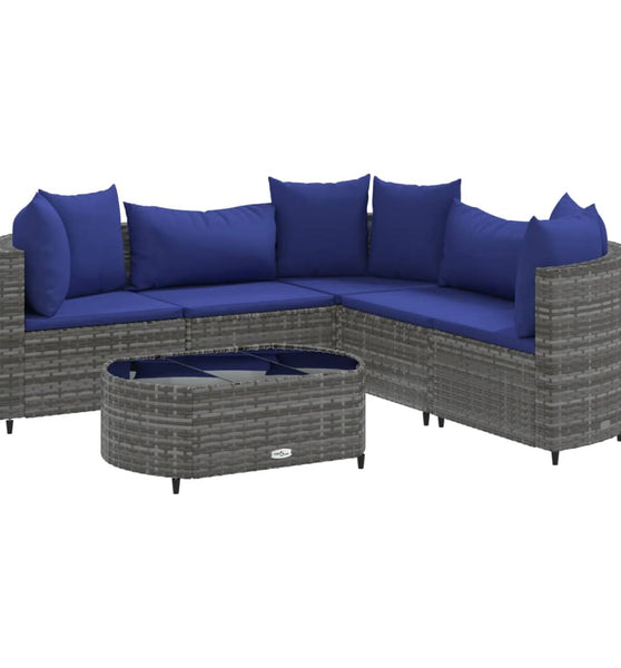 6-tlg. Garten-Sofagarnitur mit Kissen Grau Poly Rattan
