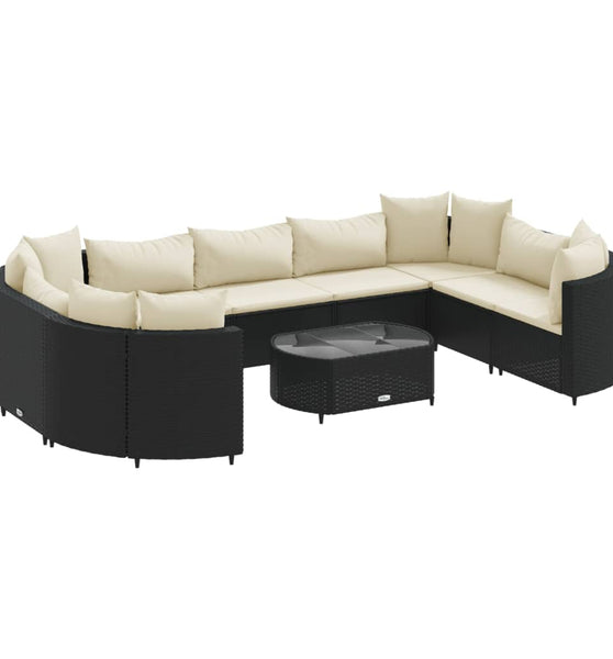 10-tlg. Garten-Sofagarnitur mit Kissen Schwarz Poly Rattan