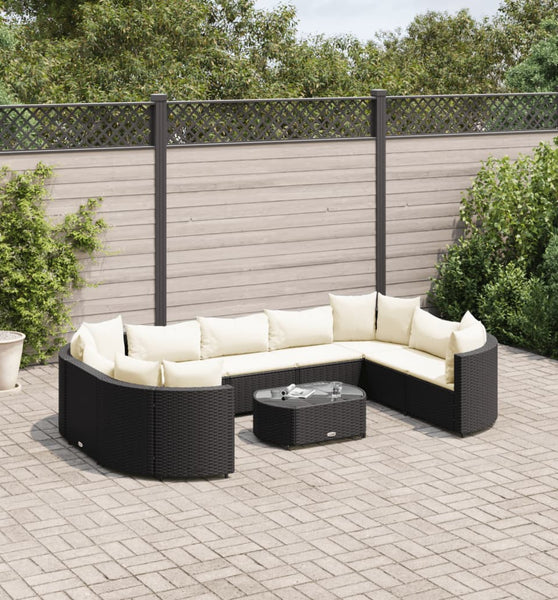10-tlg. Garten-Sofagarnitur mit Kissen Schwarz Poly Rattan