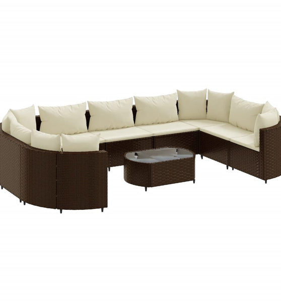 10-tlg. Garten-Sofagarnitur mit Kissen Braun Poly Rattan