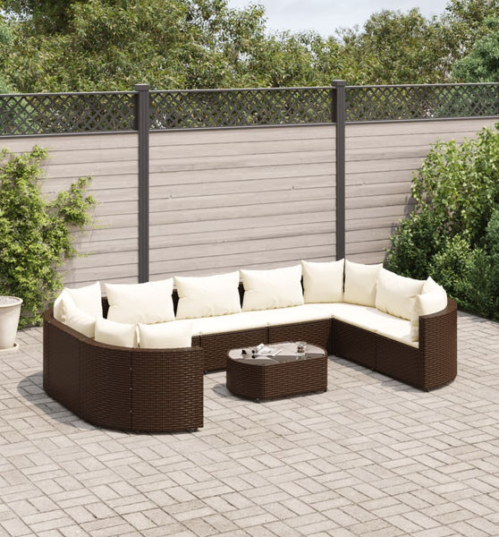 10-tlg. Garten-Sofagarnitur mit Kissen Braun Poly Rattan
