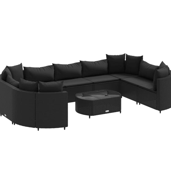 10-tlg. Garten-Sofagarnitur mit Kissen Schwarz Poly Rattan