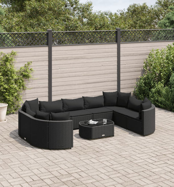 10-tlg. Garten-Sofagarnitur mit Kissen Schwarz Poly Rattan