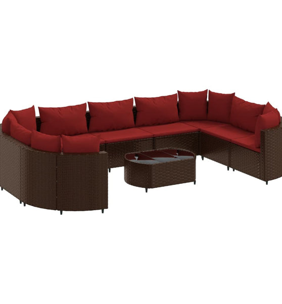 10-tlg. Garten-Sofagarnitur mit Kissen Braun Poly Rattan