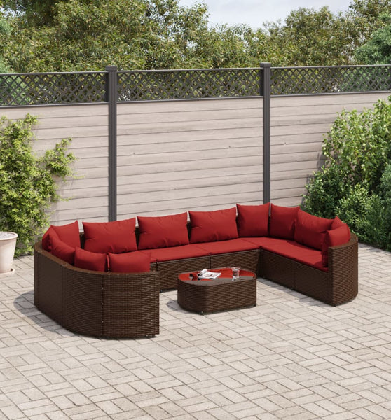 10-tlg. Garten-Sofagarnitur mit Kissen Braun Poly Rattan
