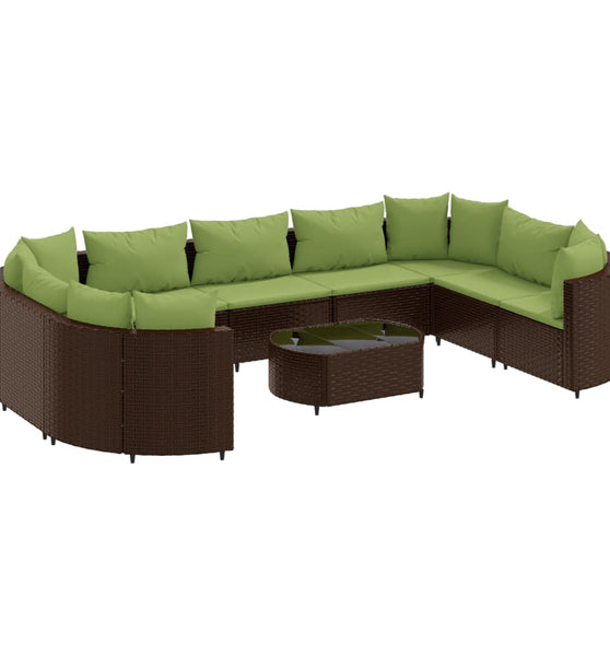 10-tlg. Garten-Sofagarnitur mit Kissen Braun Poly Rattan