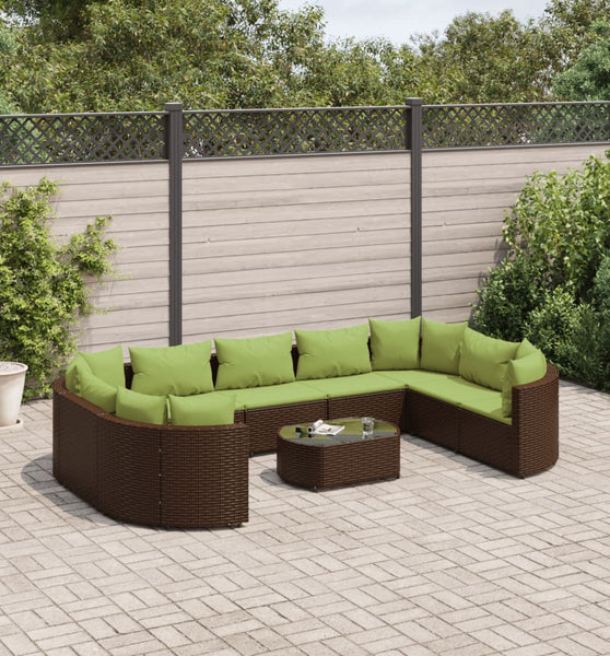 10-tlg. Garten-Sofagarnitur mit Kissen Braun Poly Rattan