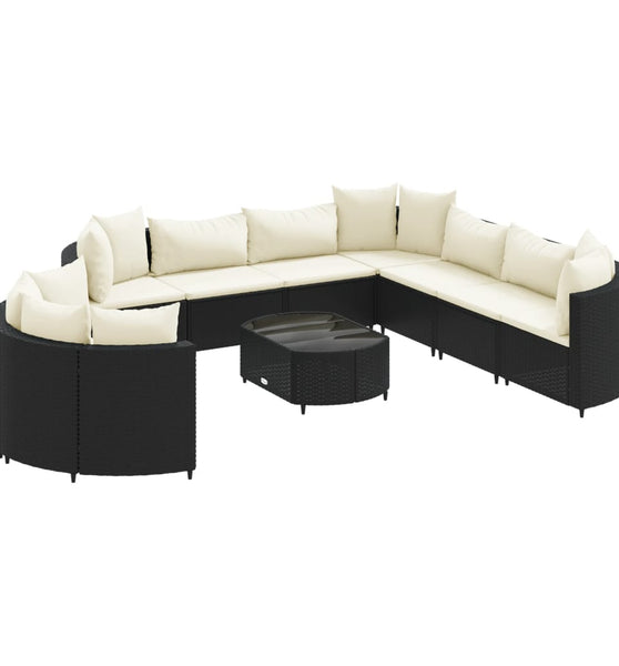 10-tlg. Garten-Sofagarnitur mit Kissen Schwarz Poly Rattan