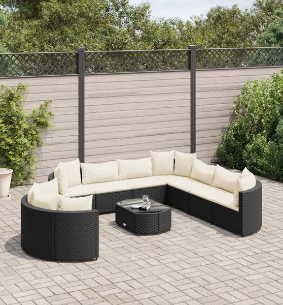 10-tlg. Garten-Sofagarnitur mit Kissen Schwarz Poly Rattan