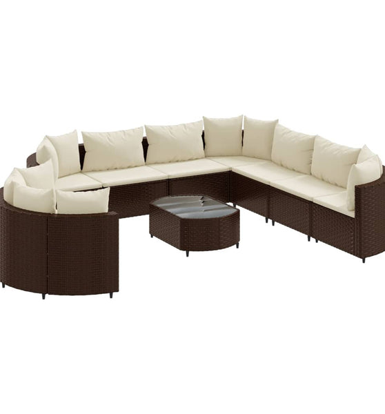 10-tlg. Garten-Sofagarnitur mit Kissen Braun Poly Rattan