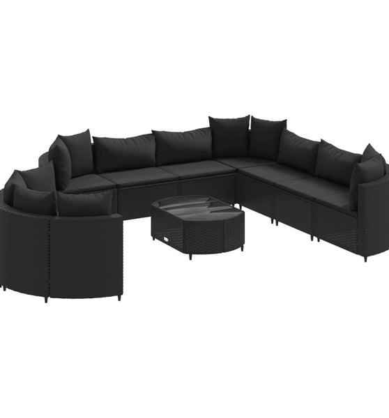 10-tlg. Garten-Sofagarnitur mit Kissen Schwarz Poly Rattan