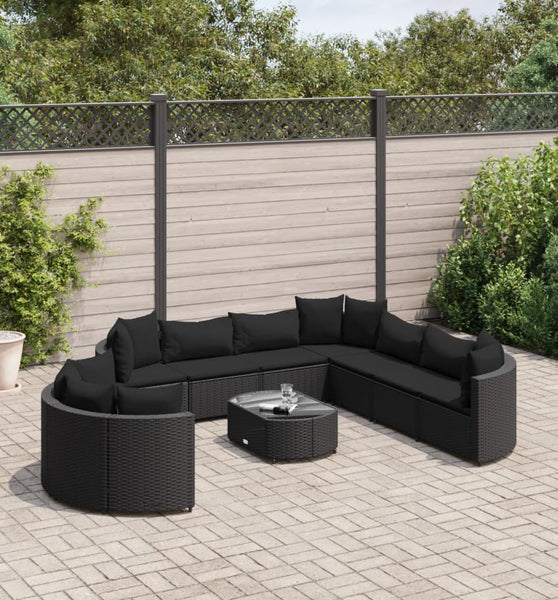 10-tlg. Garten-Sofagarnitur mit Kissen Schwarz Poly Rattan