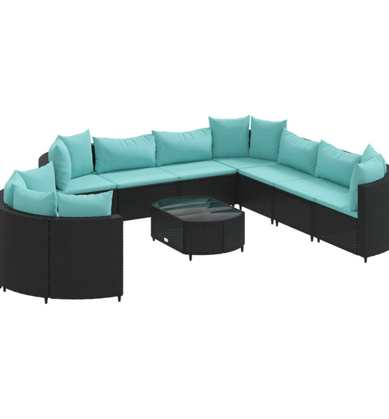 10-tlg. Garten-Sofagarnitur mit Kissen Schwarz Poly Rattan