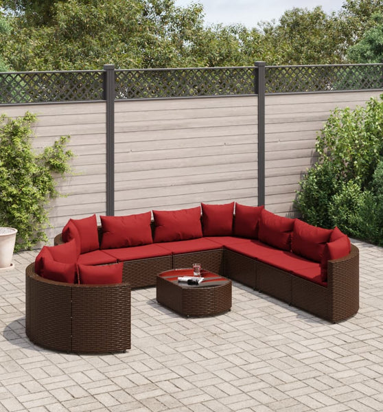 10-tlg. Garten-Sofagarnitur mit Kissen Braun Poly Rattan
