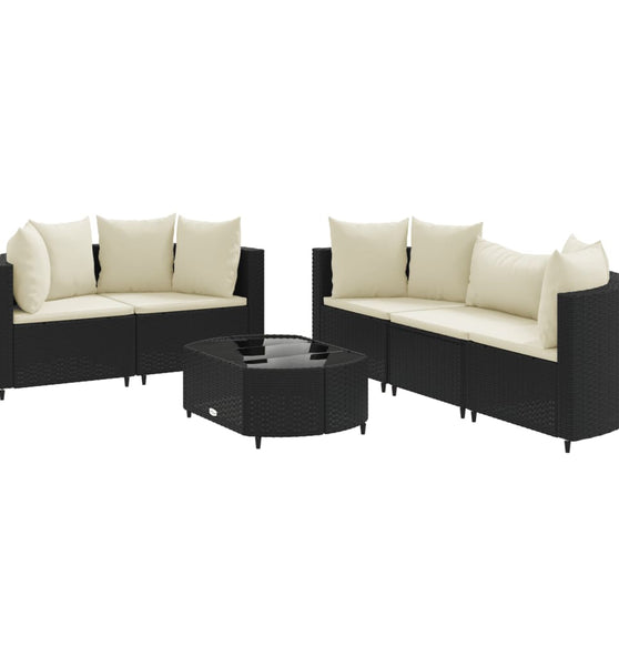 6-tlg. Garten-Sofagarnitur mit Kissen Schwarz Poly Rattan