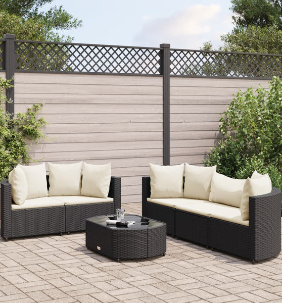 6-tlg. Garten-Sofagarnitur mit Kissen Schwarz Poly Rattan