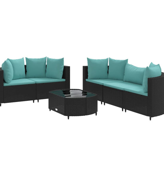6-tlg. Garten-Sofagarnitur mit Kissen Schwarz Poly Rattan