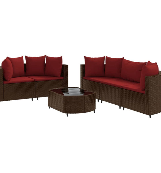 6-tlg. Garten-Sofagarnitur mit Kissen Braun Poly Rattan
