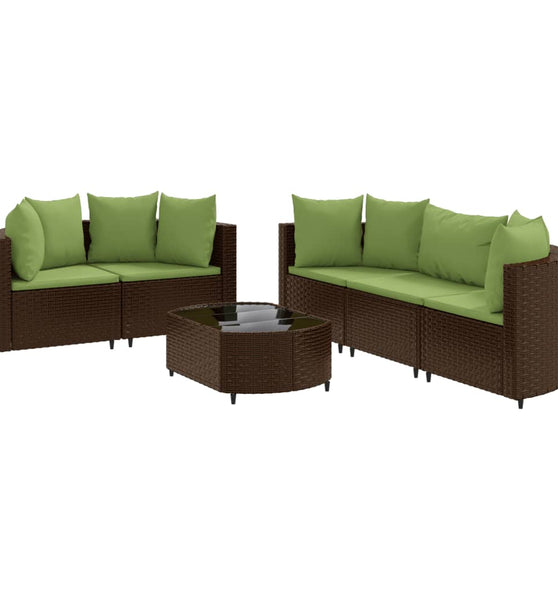 6-tlg. Garten-Sofagarnitur mit Kissen Braun Poly Rattan