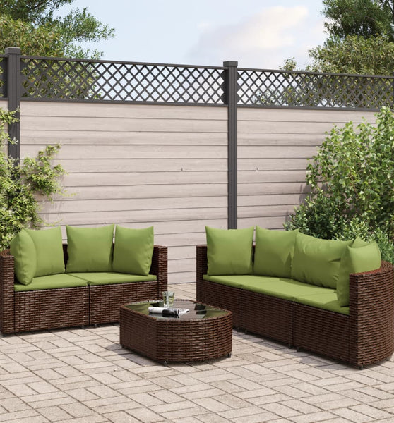 6-tlg. Garten-Sofagarnitur mit Kissen Braun Poly Rattan