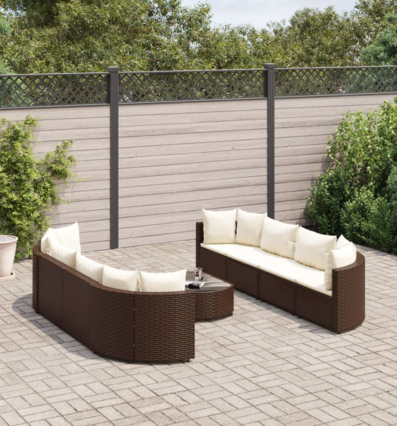9-tlg. Garten-Sofagarnitur mit Kissen Braun Poly Rattan