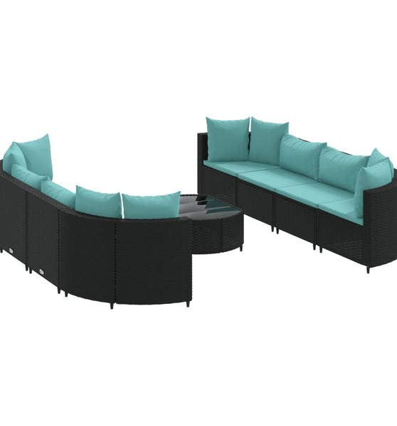 9-tlg. Garten-Sofagarnitur mit Kissen Schwarz Poly Rattan