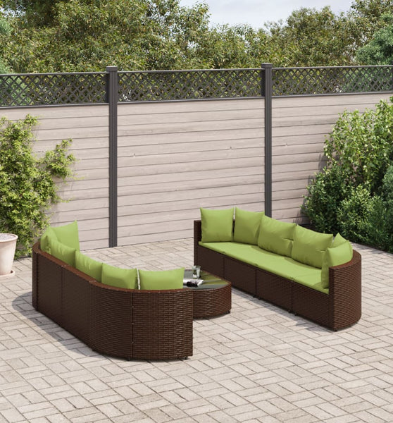 9-tlg. Garten-Sofagarnitur mit Kissen Braun Poly Rattan