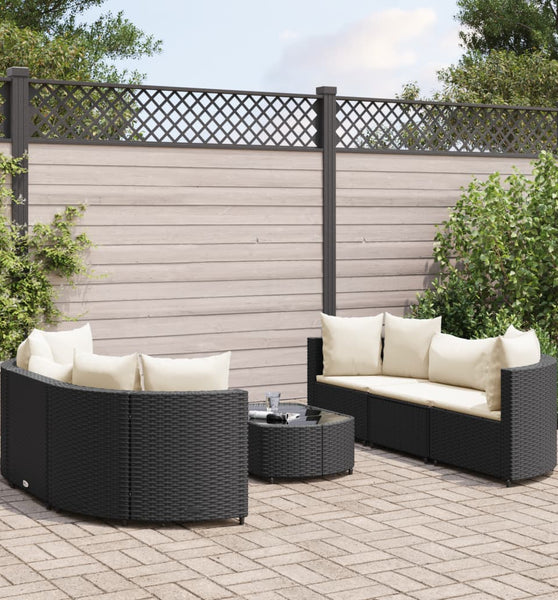 7-tlg. Garten-Sofagarnitur mit Kissen Schwarz Poly Rattan
