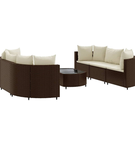 7-tlg. Garten-Sofagarnitur mit Kissen Braun Poly Rattan