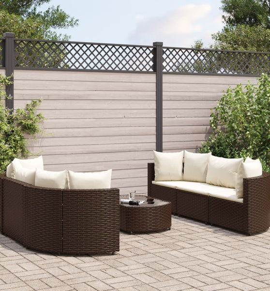 7-tlg. Garten-Sofagarnitur mit Kissen Braun Poly Rattan