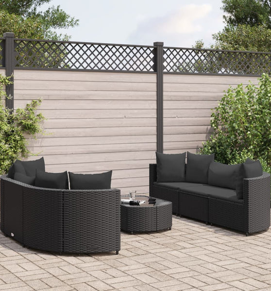 7-tlg. Garten-Sofagarnitur mit Kissen Schwarz Poly Rattan