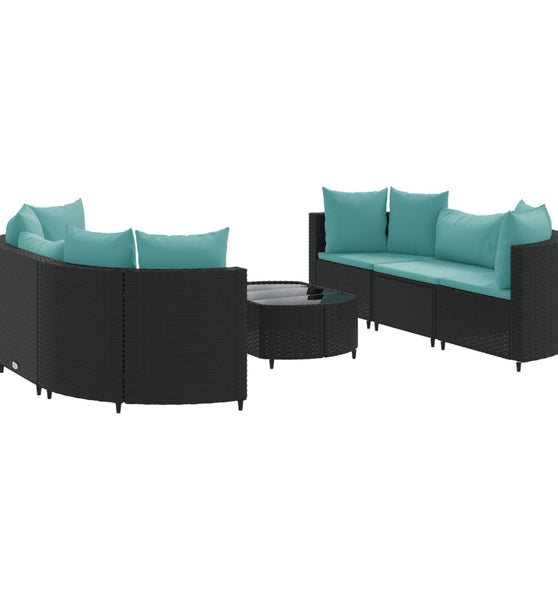 7-tlg. Garten-Sofagarnitur mit Kissen Schwarz Poly Rattan