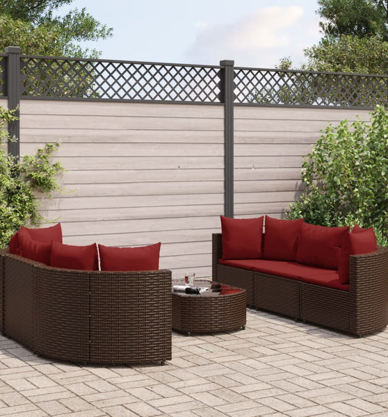 7-tlg. Garten-Sofagarnitur mit Kissen Braun Poly Rattan