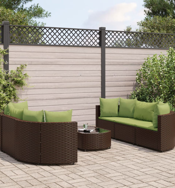7-tlg. Garten-Sofagarnitur mit Kissen Braun Poly Rattan