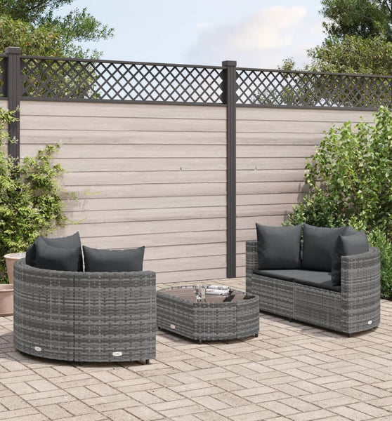 5-tlg. Garten-Sofagarnitur mit Kissen Grau Poly Rattan