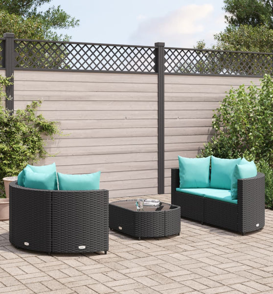 5-tlg. Garten-Sofagarnitur mit Kissen Schwarz Poly Rattan