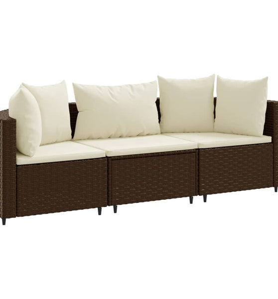 3-tlg. Garten-Sofagarnitur mit Kissen Braun Poly Rattan