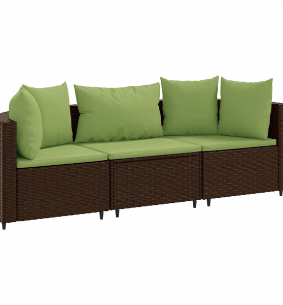 3-tlg. Garten-Sofagarnitur mit Kissen Braun Poly Rattan