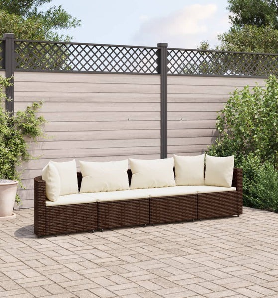 4-tlg. Garten-Sofagarnitur mit Kissen Braun Poly Rattan
