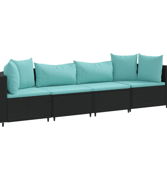 4-tlg. Garten-Sofagarnitur mit Kissen Schwarz Poly Rattan