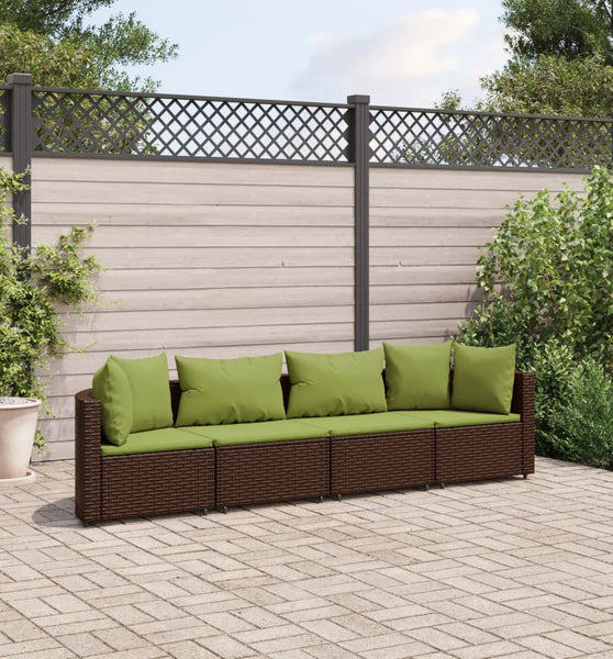 4-tlg. Garten-Sofagarnitur mit Kissen Braun Poly Rattan