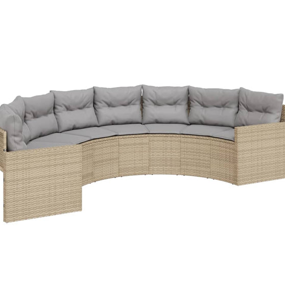 Gartensofa mit Kissen Halbrund Beige Poly-Rattan
