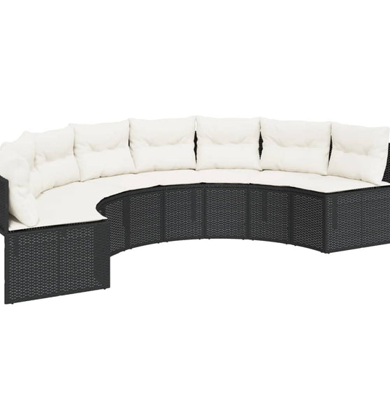 Gartensofa mit Kissen Halbrund Schwarz Poly-Rattan