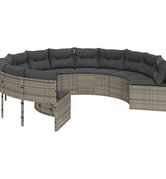 Gartensofa mit Kissen Rund Grau Poly Rattan