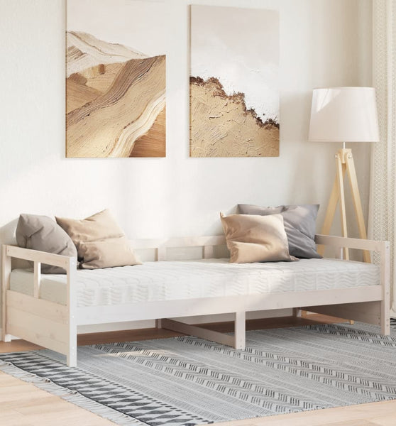 Tagesbett mit Matratze Weiß 80x200 cm Massivholz Kiefer